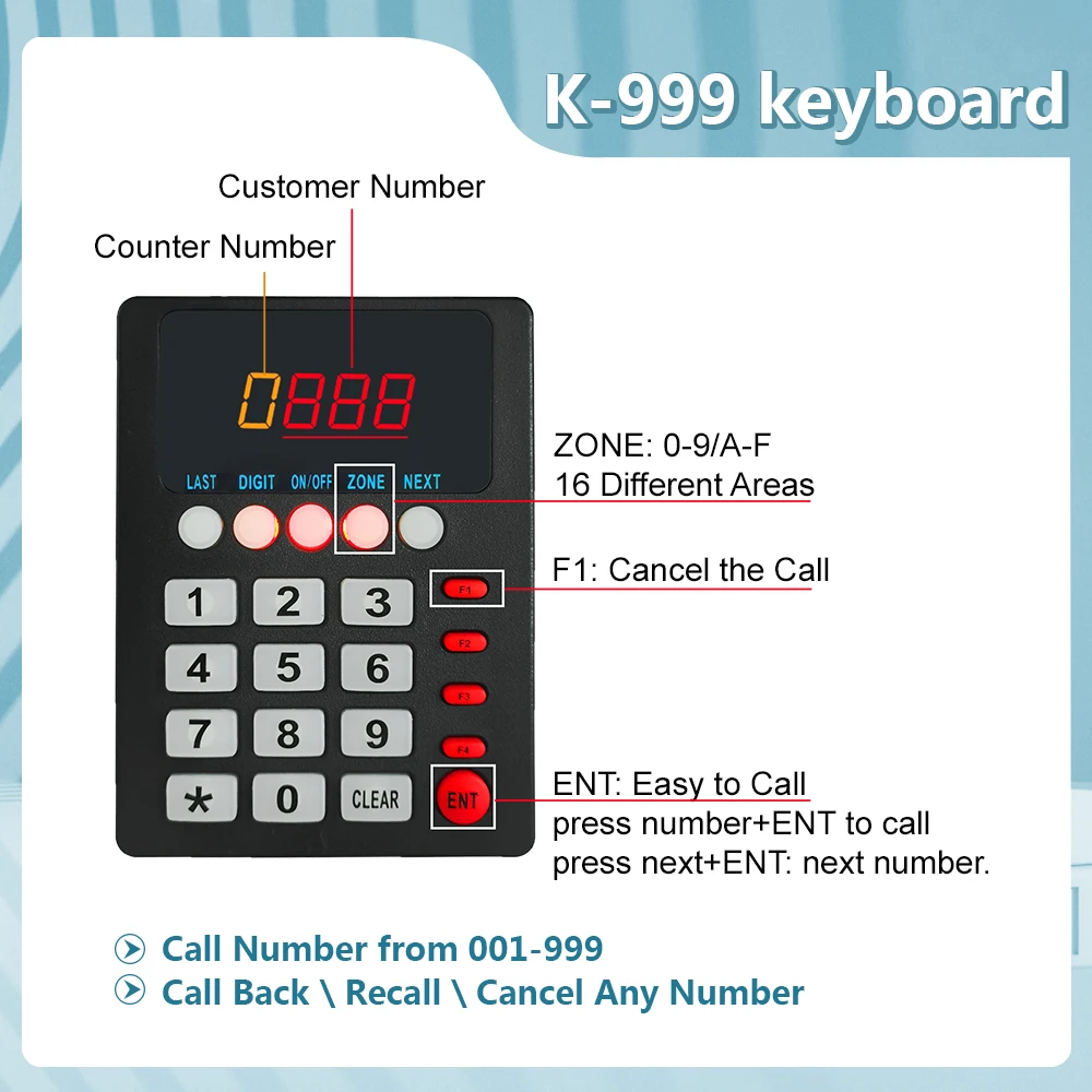 Ycall Simple Take A Number Calling System Wireless Restaurant Pager Queue Management Machine Keyboard with Big Screen