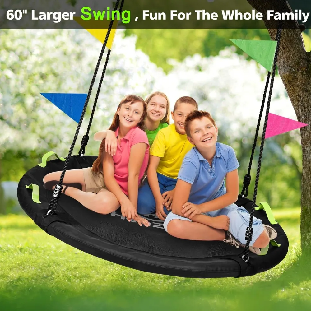 Tree Swing, 60 inch Swing for Whole Family, 900lbs Weight Capacity, w/Adjustable Hanging Straps, for Outdoor Backyard 4