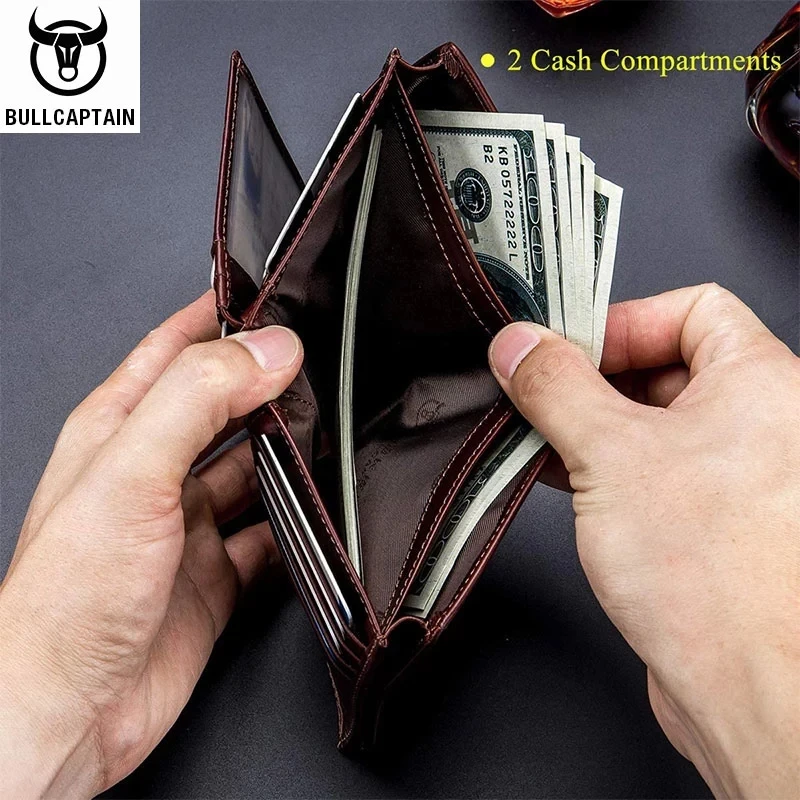 Leather Bifold Wallet Credit Card Holder Mens Wallet Card Holder Wallet 15 Card Slots RFID BULLCAPTAIN