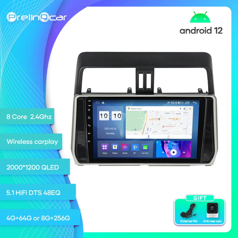 

Prelingcar For Toyota Prado 2017-2018 Android 12 Car Monitor 8 256g Carplay RDS GPS Built 2din Radio DVD Player 5.1HIFI DST