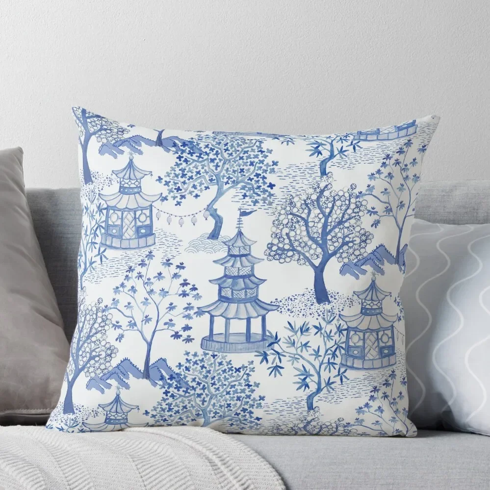 

Pagoda Forest in Blues Throw Pillow home decor items christmas decorations for home 2024 Cushions For Decorative Sofa