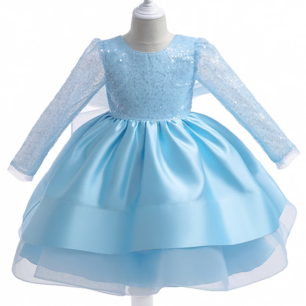 Formal Long Sleeve Lace Sequins Wedding Princess Dress Host Birthday Evening Bow Kids Dress for Girl Bridesmaid Children Clothes girls dress,princess costume,kids clothes
