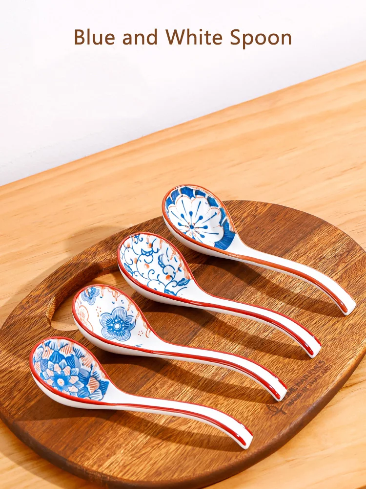 Cucharas De Porcelana Para Sopa Color Azul Y Blanco Vajilla S Azul Y