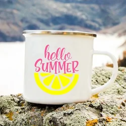 Personalized Hello Summer Enamel Mug - Creative Drinkware for Coffee, Tea, and More (XH15450 - A015WH - 8)