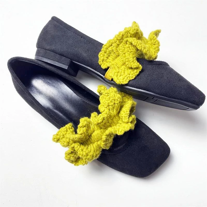Knitted Elastic Band Mary Janes Shoes Women Square Toe Elegant Low Heels Pumps Spring Autumn PU Leather Ladies Shoes Loafers 4