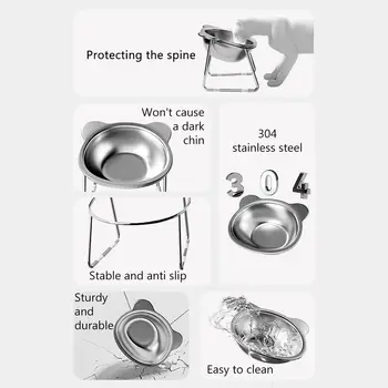Raised Cat Bowls Tilted Neck Guard Cat Food Bowl 304 Stainless Steel Shatter-resistant Elevated 15° Pet Supplies for Puppy Cat 4