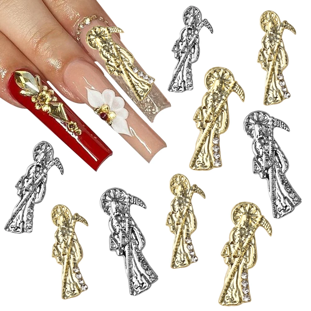 

10Pcs Virgin Mary Christian Design 3D Nail Art Charms Gold Silver Metal Buddha Religious Nail Rhinestones Luxury Nail Jewelry