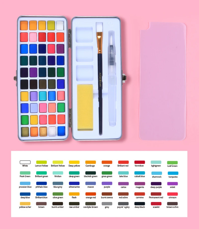 Ginflash 50colors Solid Watercolor Paints painting set cotton paper Portable Outdoor Painting Pigment Gift Art Supplies Set