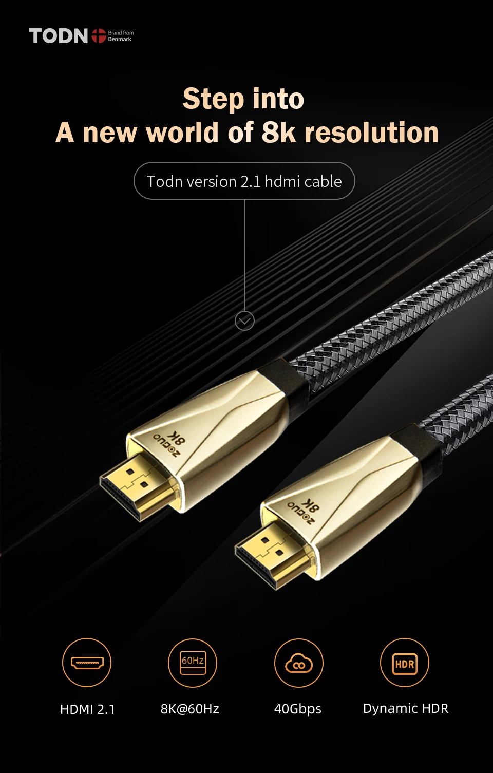 Todn HDMI 2.1 Cable 8K 60Hz 4K 120Hz 48Gbps HDMI Splitter Cables eARC HDR10+ Video Cable HDMI2.1 Cable for TV box PS5 4k hdmi cable