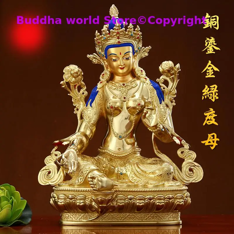 

Wholesale Buddhist supplies High grade gilding gold Green Tara Bodhisattva Buddha statue HOME family effective protection good