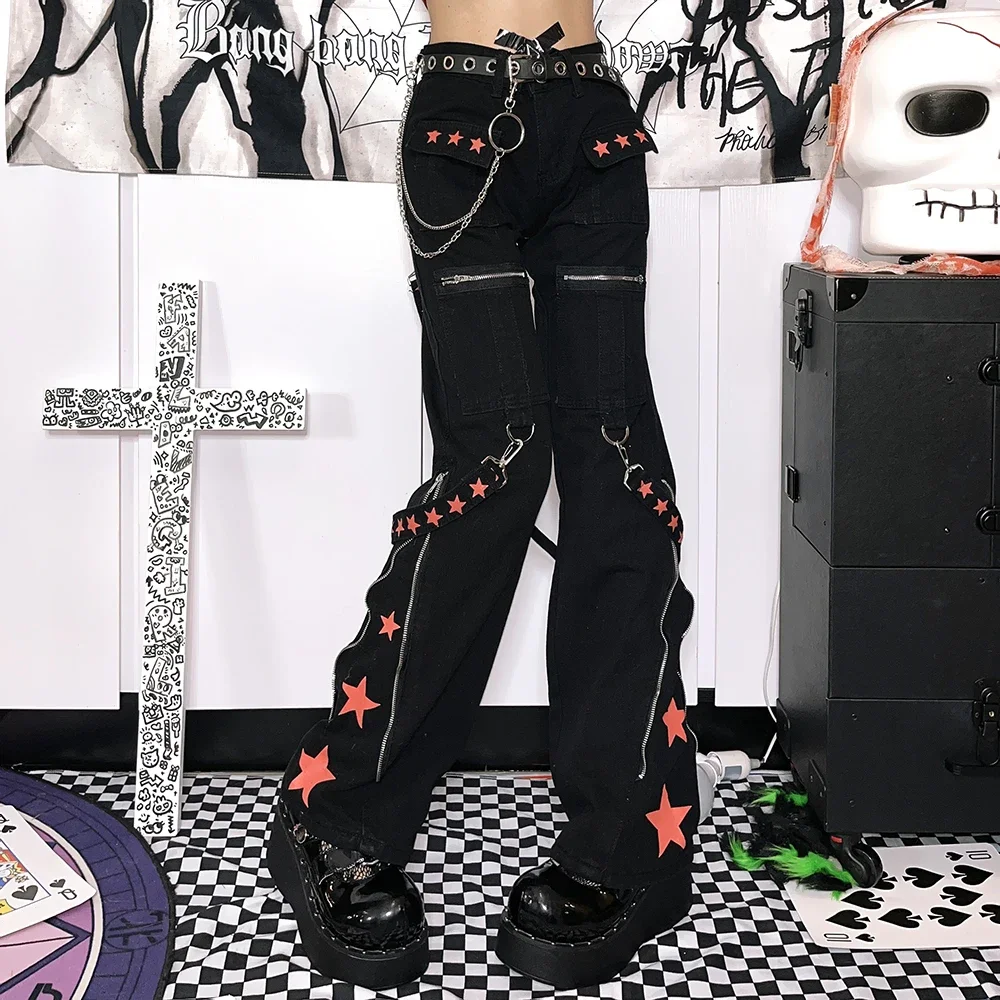 Ruibbit Rock Punk Patchwork Metal Zipper Jogger Hip-hop Star Black Korean Harajuku Sweatpant Trouser Cotton Bottom Hot Pants Y2k