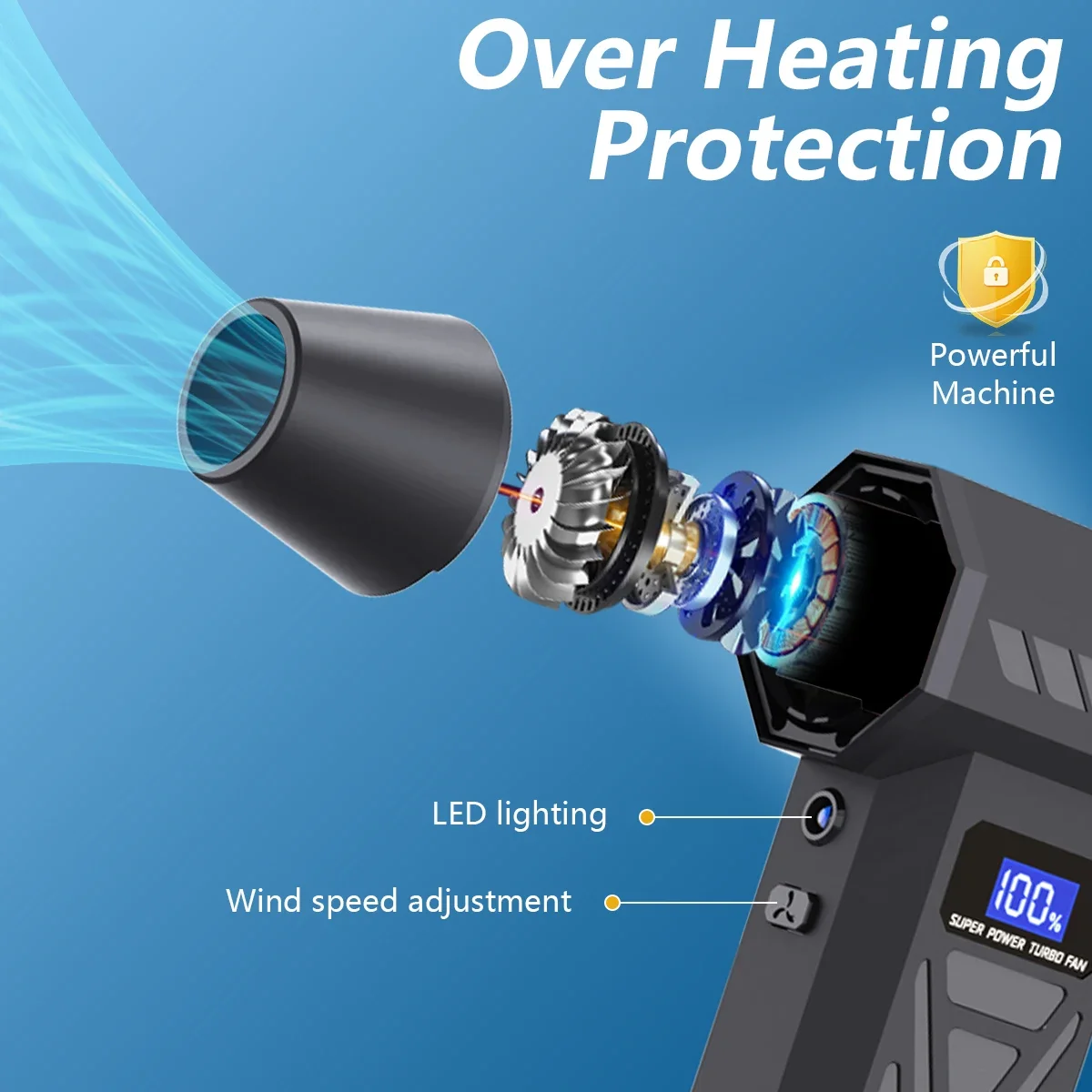 Cordless Turbo Blower with LED Light and Battery Display