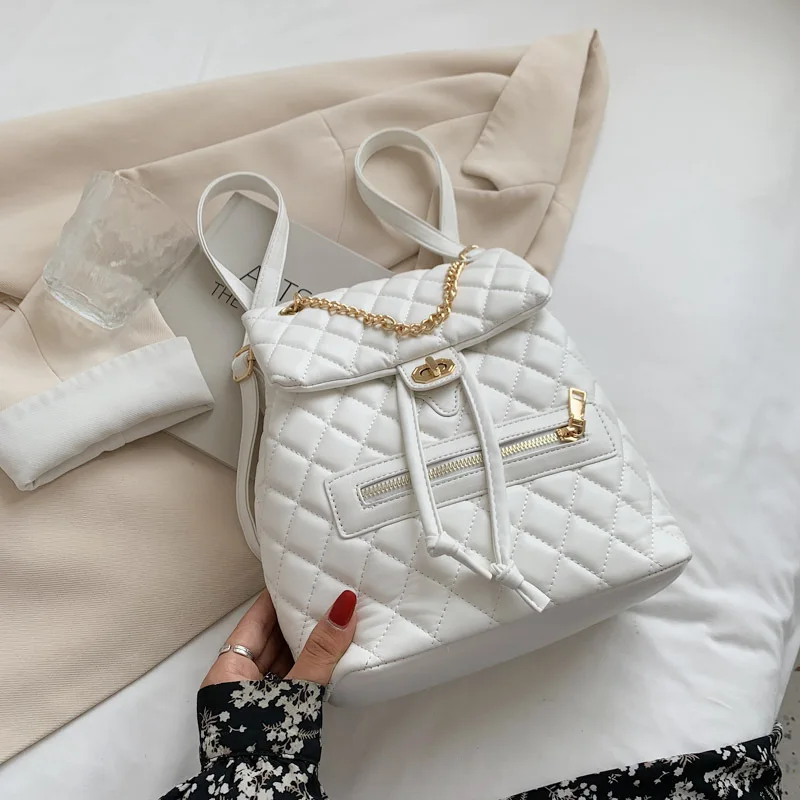 2022 Backpack for Women Brand Design Luxury Embroidered Diamond Shape Soft PU Leather Backpack Female Casual Small Backpack 