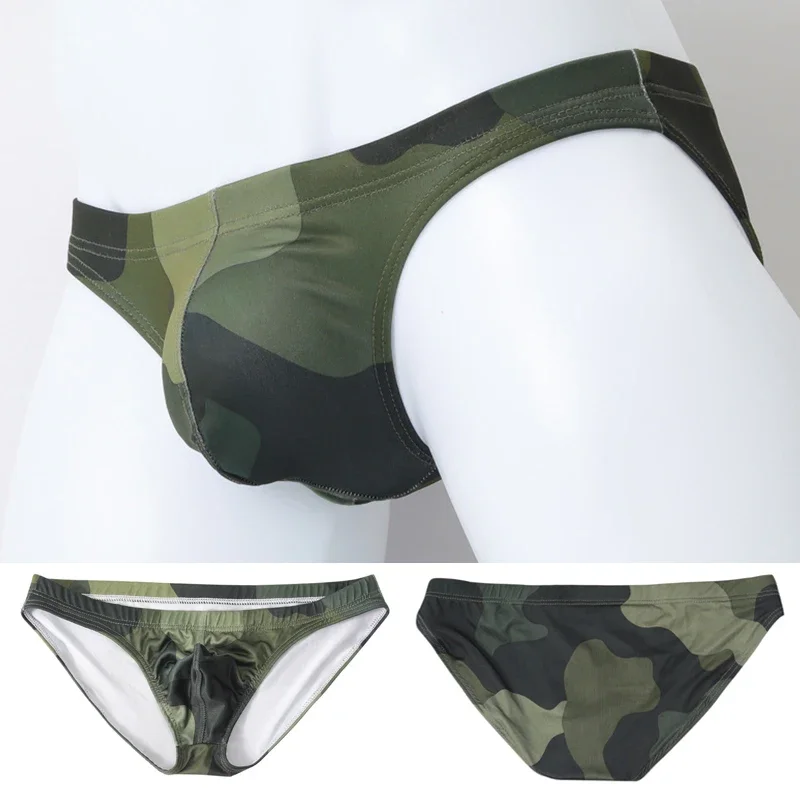 Men's Camouflage Ultra-Thin Seamless Briefs - Low Waist Breathable Underwear with Bulge Pouch