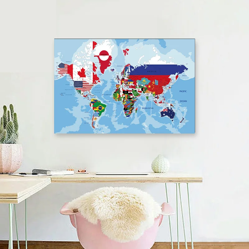 The World Map 30*20cm In English Canvas Painting Wall Decor Art Poster School Supplies Classroom Living Room Home Decor