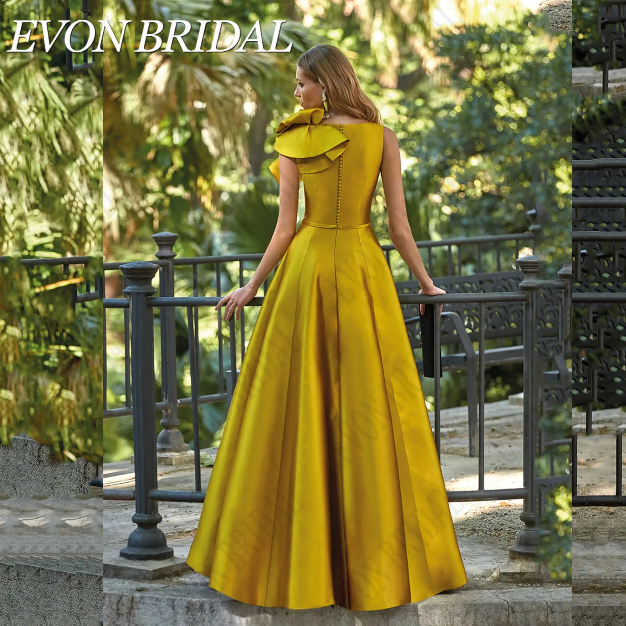 EVON BRIDAL A-Line V-Neck Princess Evening Dress Sleeveless Satin Formal Occasion Gown Back Buttons vestido de fiesta Customized 2