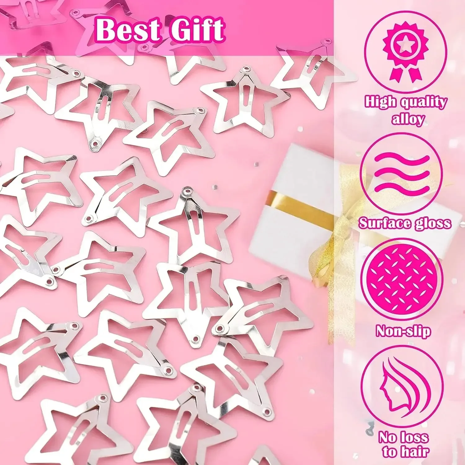 10/25/50/100/200PCS  Silver Star Hair Clips Girls Metal Snap Barrettes Hair Grip Jewel Accessories