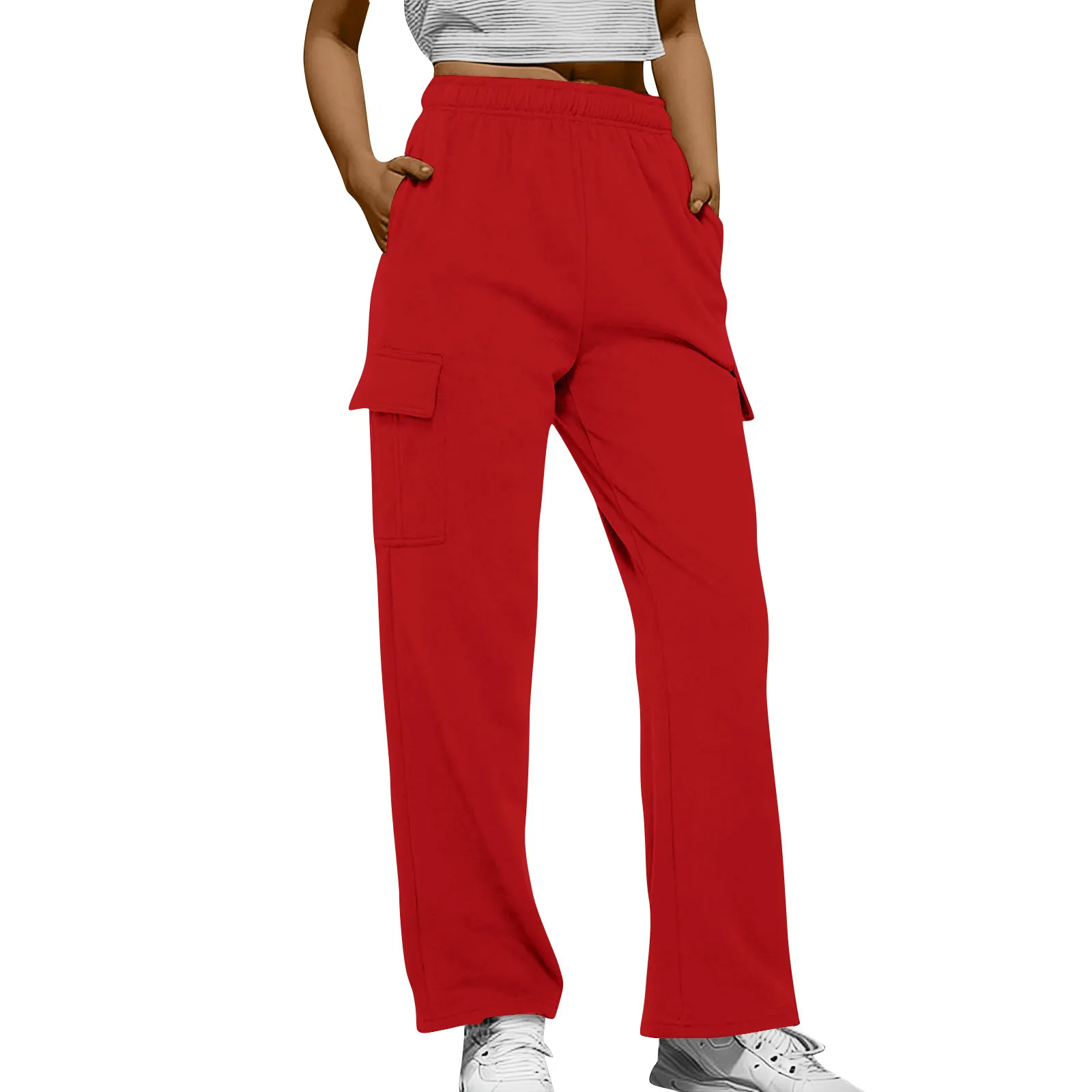 

Autumn Joggers Sweatpants Fleece Thicken Straight Wide Leg Pants Women Vintage Solid Casual Soft Trousers Streetwear 2023