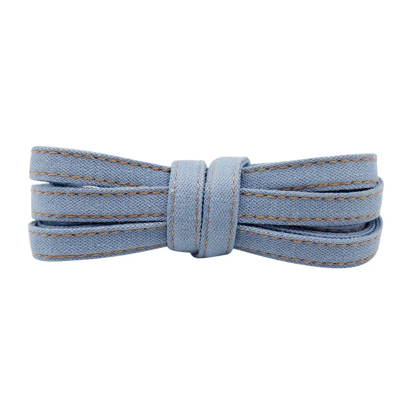 Stylish Blue Denim Flat Shoelaces with Decorative Strap - Durable and Trendy Accessory