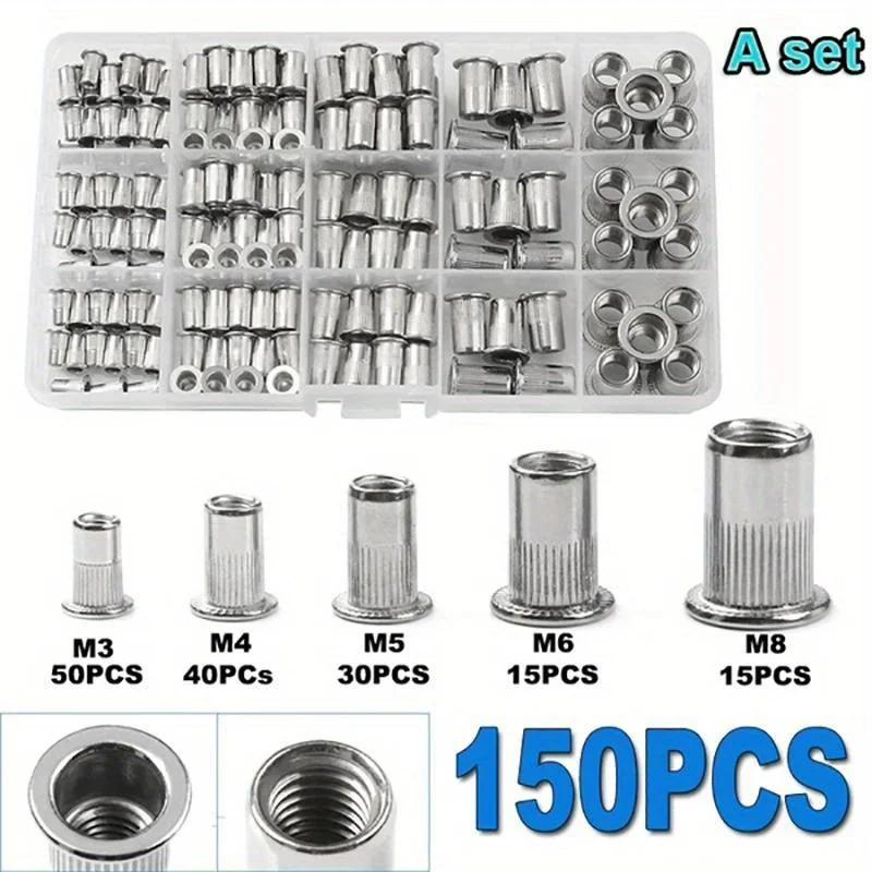 150pcs Rivet Nuts Gun Mandrel Kit M3/M4/M5/M6/M8 or Nut Rivet Mandrels Repairtool Rivetgun Flatheadscrew Pop Nut Gun Set rivet gun rivet nut tool rivet gun set rivet nuts set