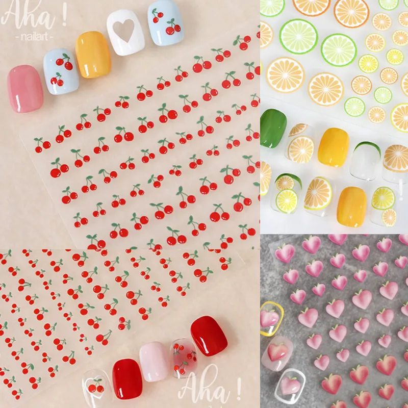 

1Sheet Korean Cute Cherry Nail Art Sticker 3D Butterfly Heart Decal Self-adhesive Manicure Slider Accessories DIY Nails Supplie