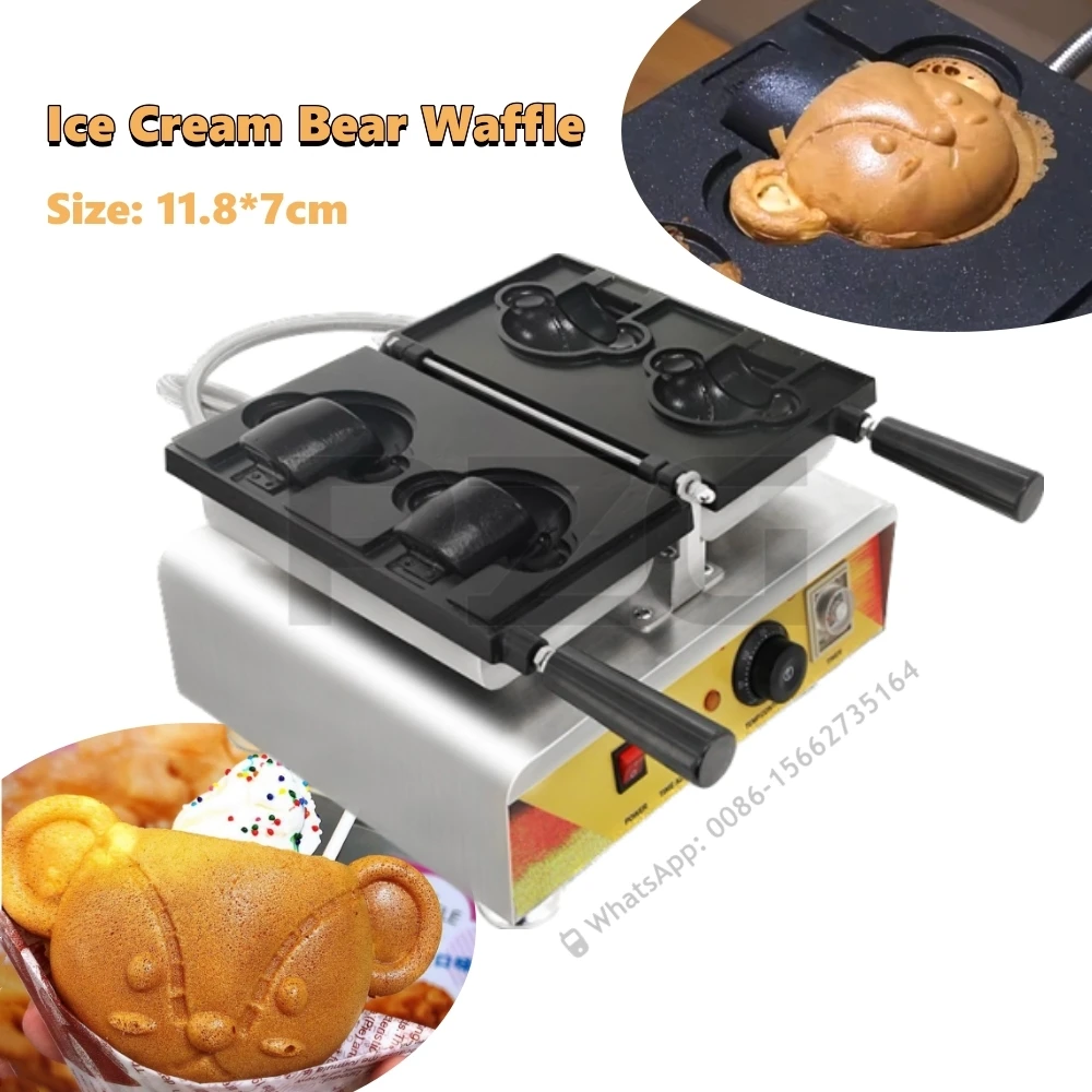 

2 Pcs Teddy Bear Shaped Mini Waffle Cake Maker Digital Ice Cream Waffle Cone Maker Machine Taiyaki Maker Commercial