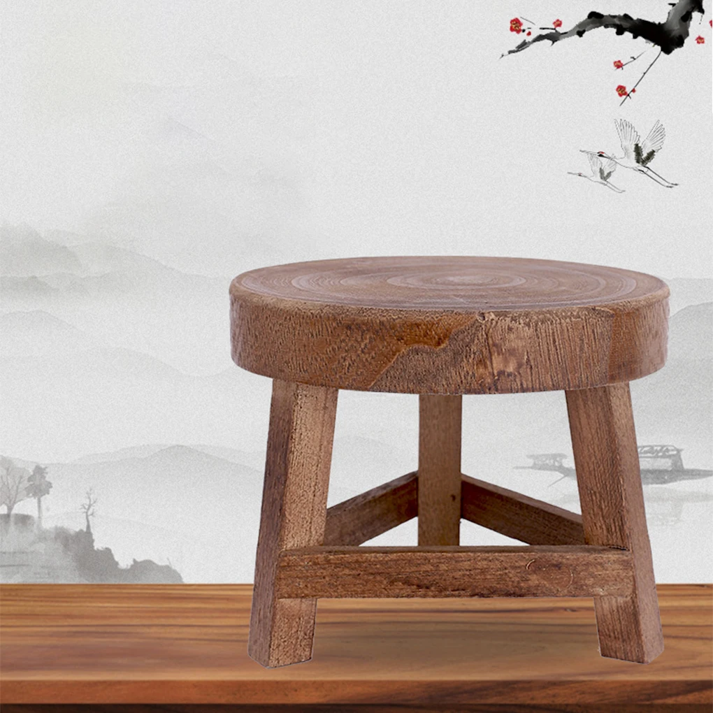 Bathroom Round Wooden Footstool Wood Low Stools Small Round Shape