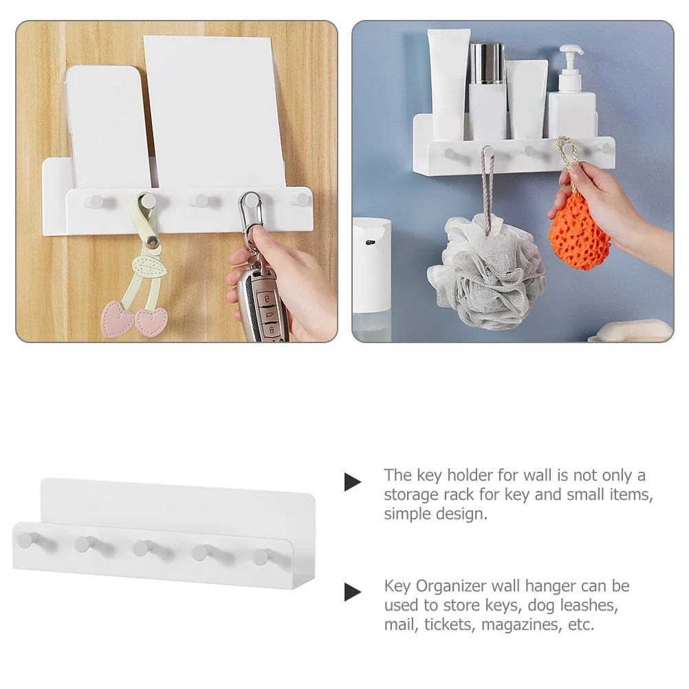 White Key Holder Multi-function Wall Shelf Storage Keys Hanger Wall-mounted Rack Pp Decorative Hook Household 2