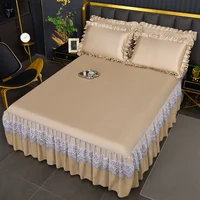 3Pcs/set Modern Royal Lace Bed Skirt Machine Breathable Washable Sheets Bed Skirt with Elastic Band for Queen King Size bedding 2