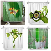 Funny Frog Cartoon Shower Curtain Sets Leaf Animal Creative Children Bathroom Decor Waterproof Fabric Home Hooks Bath Curtains 1
