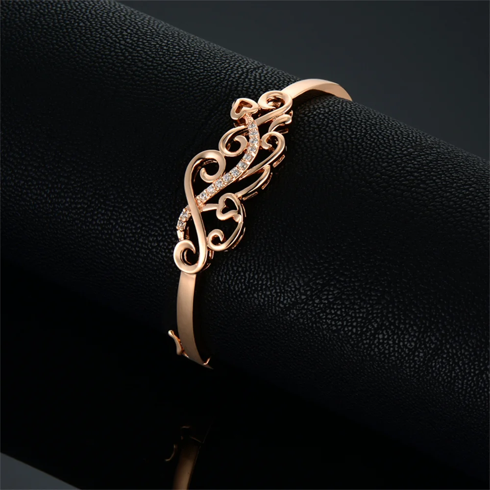 Heart Metal Rose Gold Color Bangles for Women Girls Trend Jewelry Luxury AAA CZ Zircon Bracelet Bangle 5