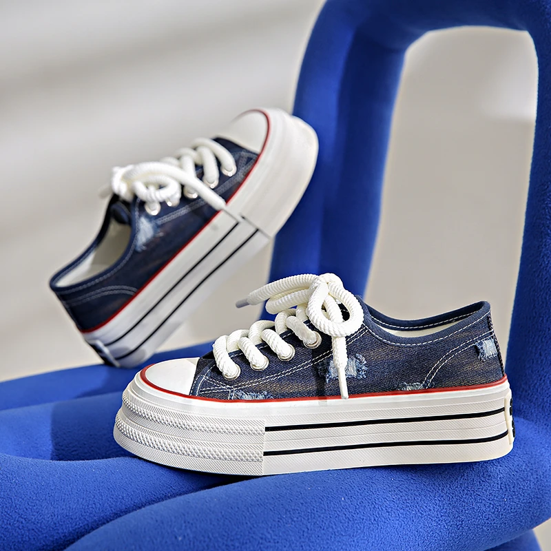 

Кроссовки для девочек на толстой вулканизированной подошве, увеличенные холщовые, повседневная обувь для осени, 5 см