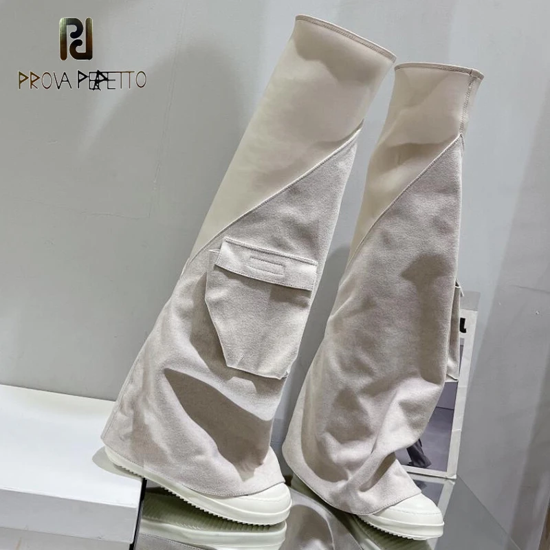 

2023 New Arrival Ladies Pocket Boots Double Leg Pactchwork Folded Fashion Thick Sole Cool Street Fashion Bota Long Slim Boot