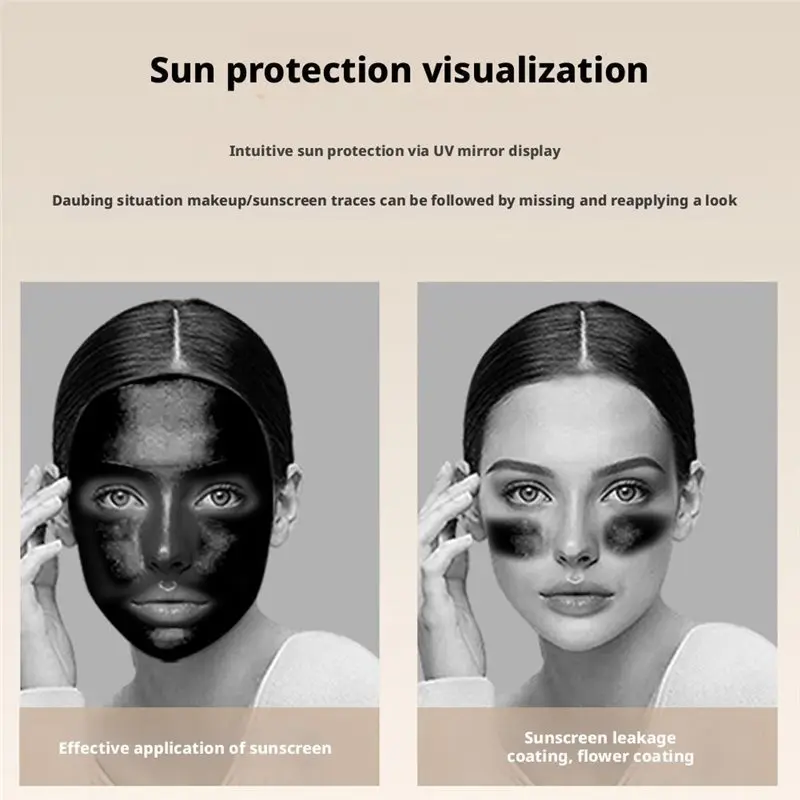 휴대용 UV 자외선 차단제 카메라 테스트 접이식 UV 라이트 테스터, 밝기 조절 가능 LED 조명, 확대경 여행용 거울