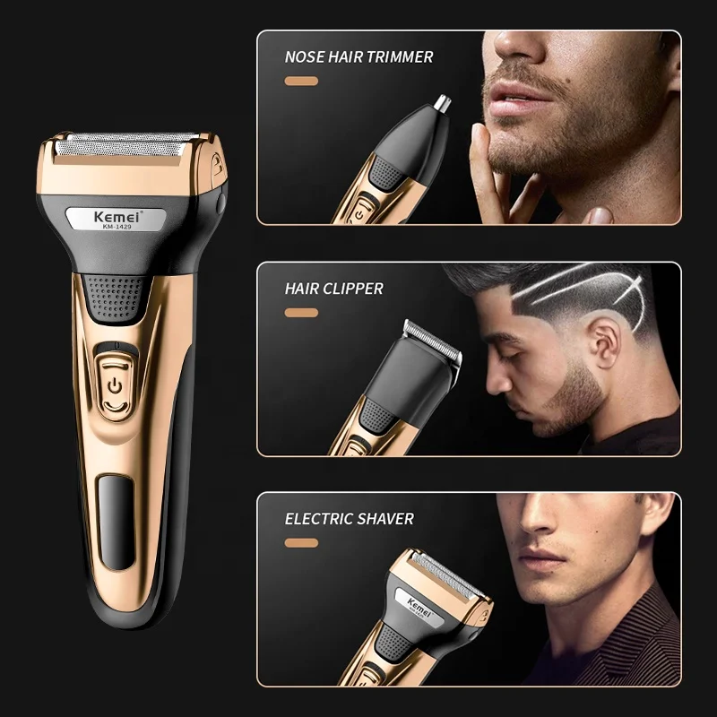 Kemei 3 In 1 Powerful Electric Shaver Facial Body Hair Trimmer Beard Shaving Machine Razor Nose Ear Hair Trimmer for Men KM-1429 BEST SELLERS