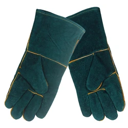 Heat Resistant Fireproof Cowhide Safety Gloves for Welding, Gardening, and BBQ (HJC135 Green 35cm)