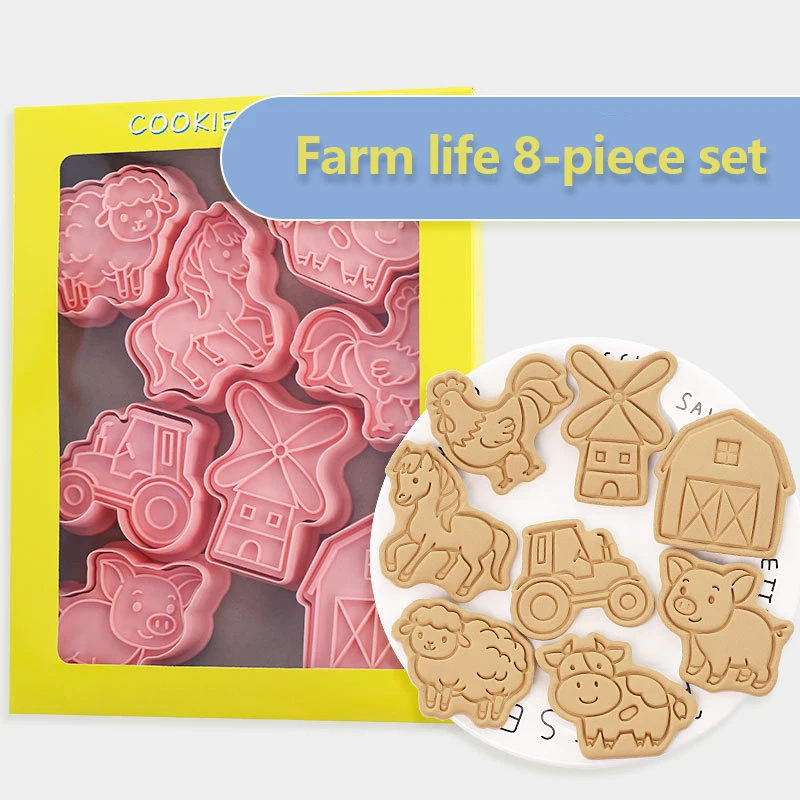 8Pcs/Set Cartoon Farm Animal Cookie Cutters Farm Party Cake Decorating Mold Fondant Frosting Biscuit Stamp Kitchen Supplies cookie cutter baking mold