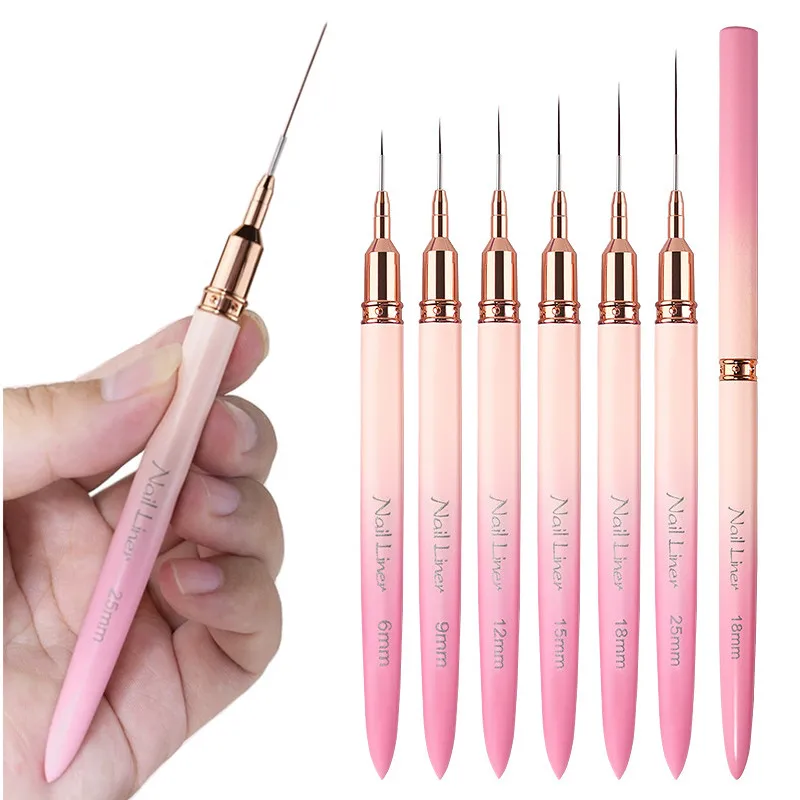 6/9/12/15/18/25mm Pink Gradient Handle Nail Art Liner Brushes Gel Nail Brush Gel Nail Polish Painting Brush Drawing 3