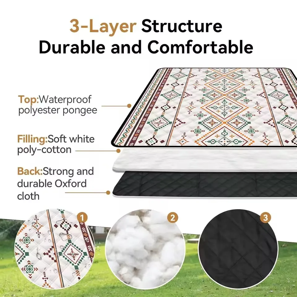 200x200CM Waterproof Picnic Blanket Large Beach Blanket Outdoor Picnic Mat Beach Mat with Carrying Handle for Travel Camping 3