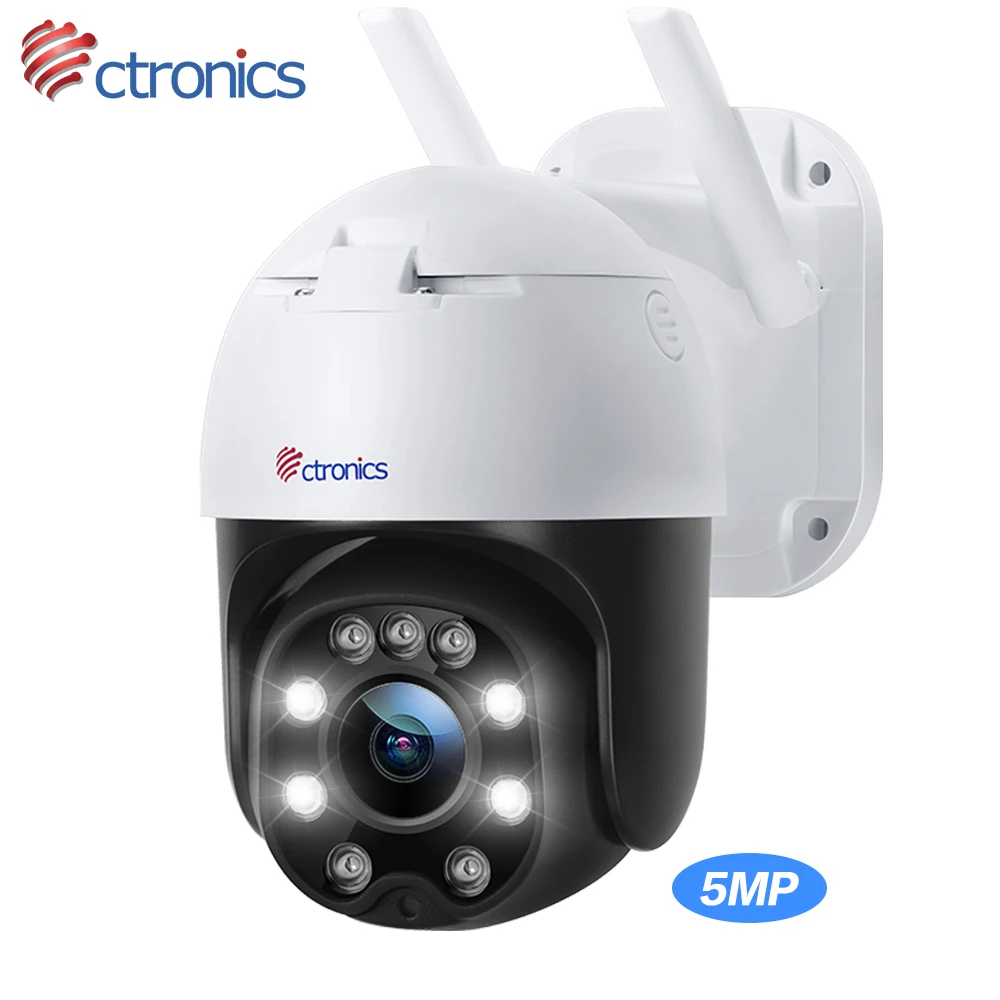 Ctronics 5MP Camera Surveillance WiFi Exterieure, 2,4Ghz/5Ghz WiFi PTZ  Camera IP 2560X1920P Couleur Vision Nocturne,Détection Humaine Auto Suivi