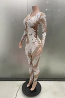 Yiling shiny crystal sequins sexy body suit for night club party club performance costume stage wear - Image 3