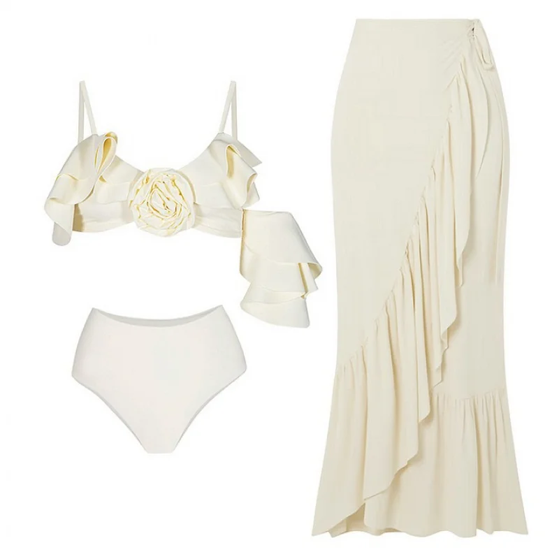 Split Hot Spring Bikini Three-Piece Set2024Retro Swimsuit Popular Swimwear
