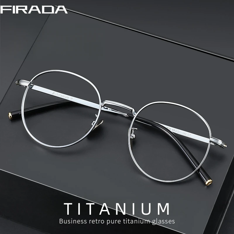 Eyeglasses Frames FIRADA Fashion Eyewear Retro Pure Titanium Round Comfortable Optical Prescription For Men Women 1820-C