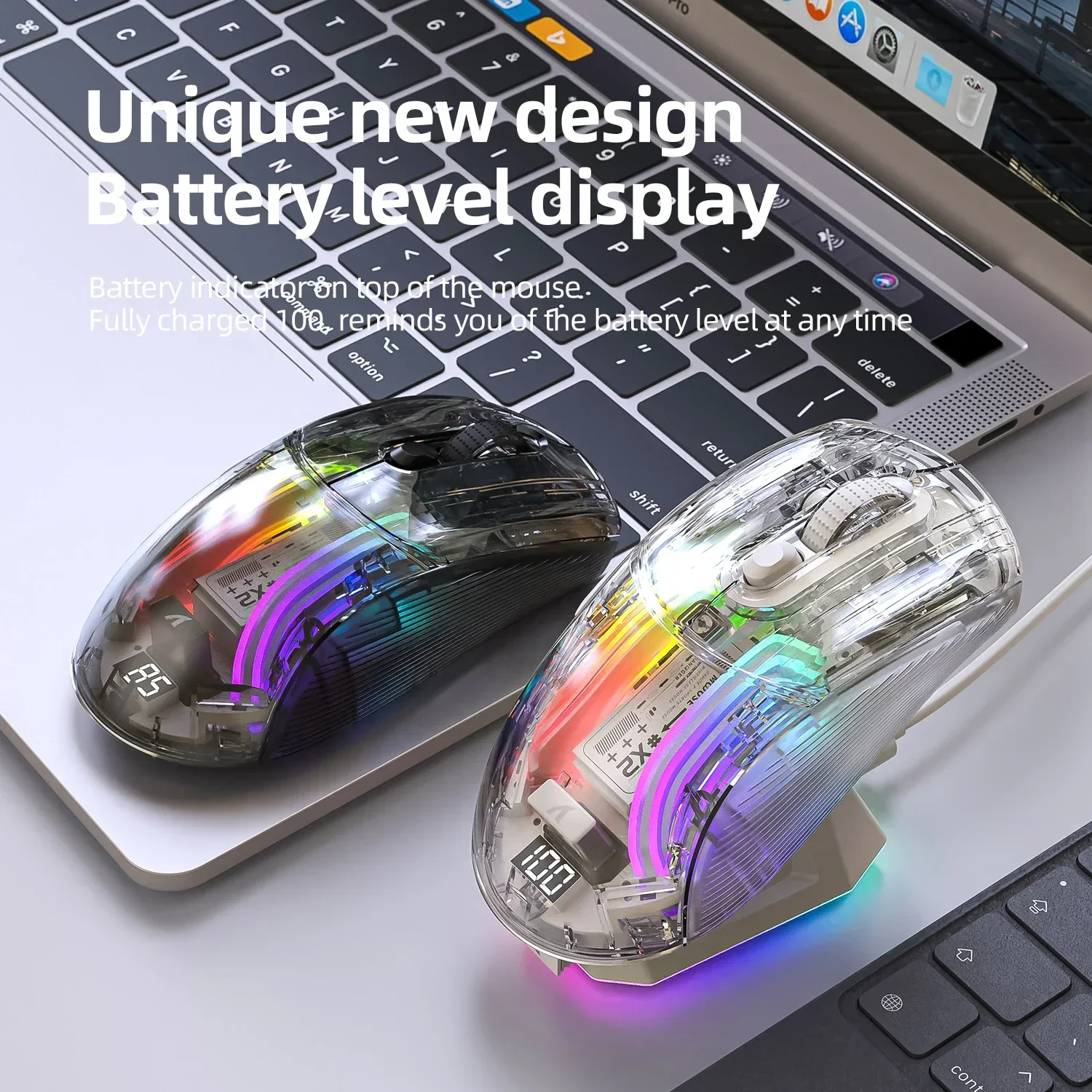 Attack Shark X2 Pro 투명 인체 공학적 디자인 자기 충전식 Bluetooth 마우스 배터리 레벨 표시기 게임용 마우스
