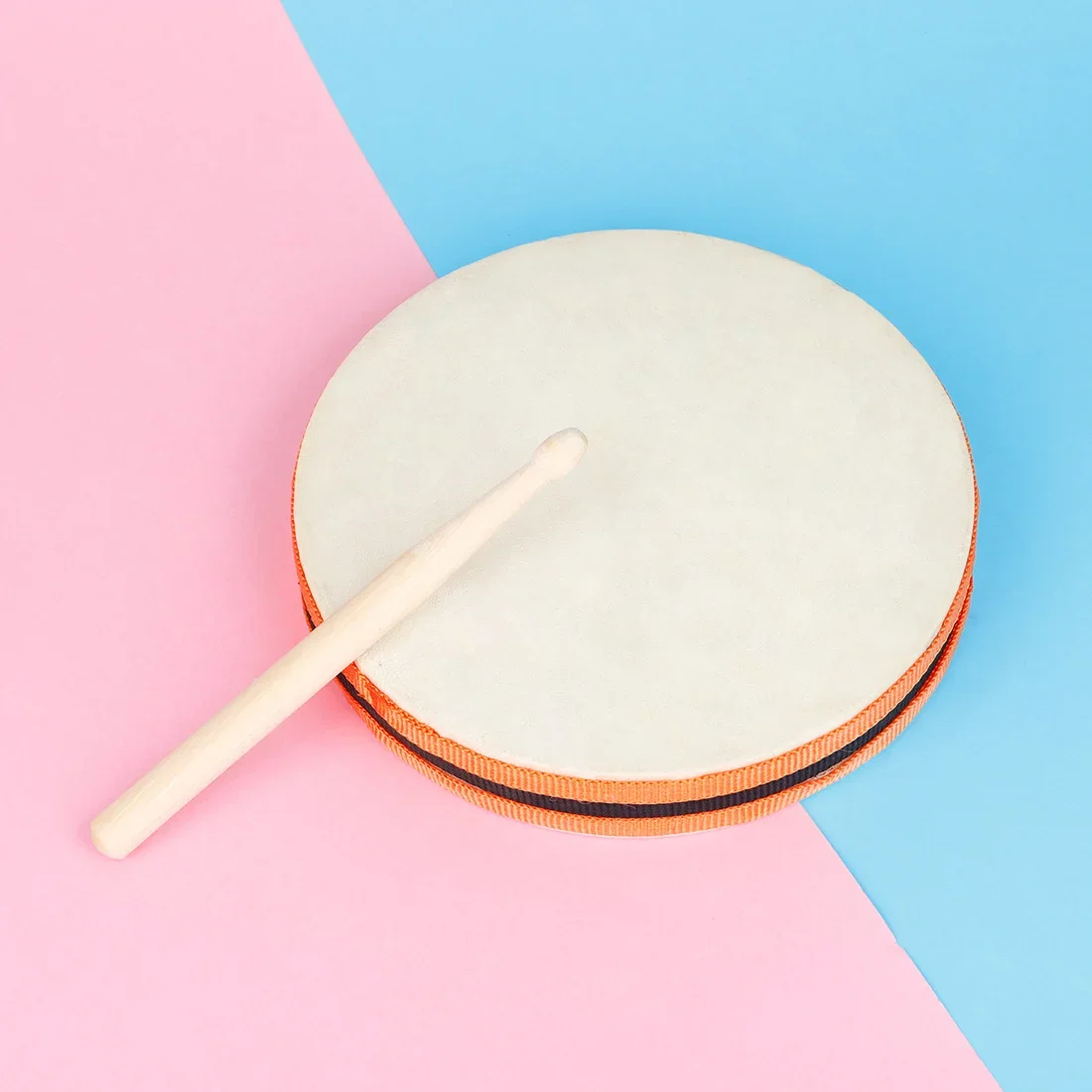 Double-sided Sheepskin Tambourine 8-inch Tambourine with Mallets Portable Solid Wood Percussion Instruments