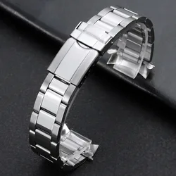 Elegant Curved End Stainless Steel Watch Band with Deployment Clasp - Durable Metal Strap - 22mm (Silver)
