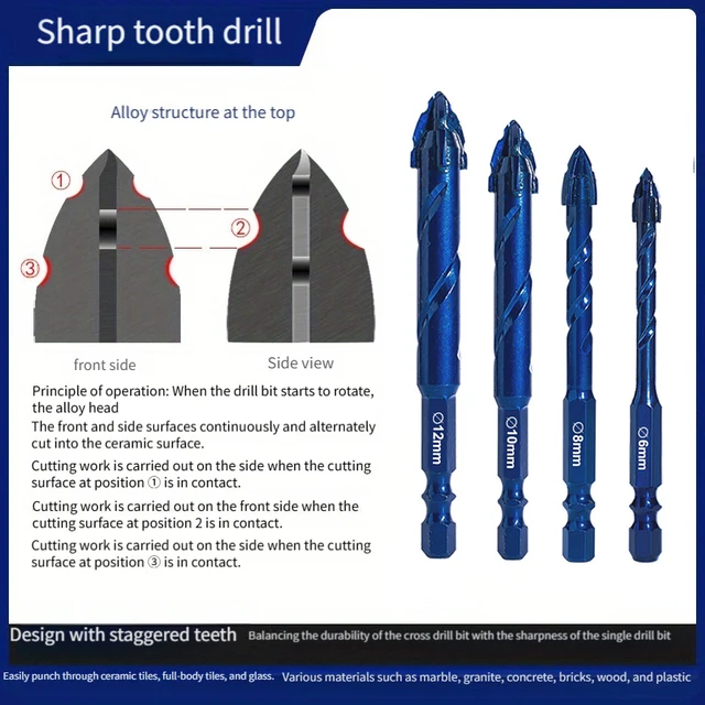 Bleu nouvelle foret excentrique dentelé à quatre lames foret en acier inoxydable pour béton et acier inoxydable moulé à sec pour carreaux complets, céramique, verre, marbre 1