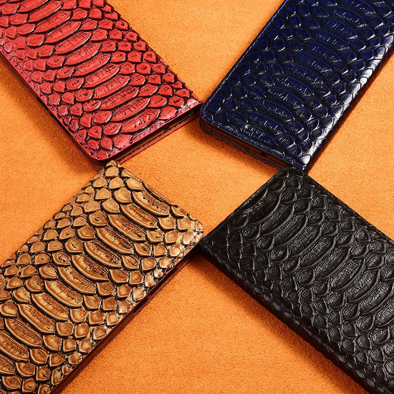 Snakeskin Veins Cowhide Genuine Leather Cover Case For XiaoMi Poco F1 F2 F3 F4 M2 M3 M4 X4 Pro GT NFC 5G Wallet Flip Cover