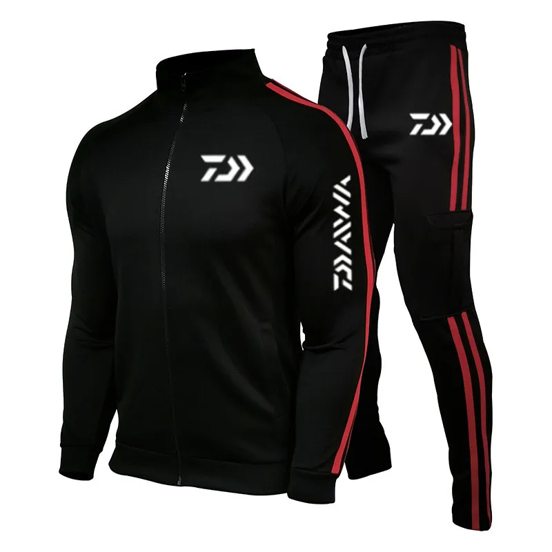 2022 Spring New DAIWAFishing LOGO Men's Zipper Cardigan Jacket + Sports Pants Suit Striped Running Gym Basketball Jogging 2-Piec Men's Sets Men's Sets