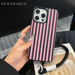 Vibrant Striped Couple Phone Lanyard Case with Y2K Silicone Cover - iPhone 15 (HE - P4653 - PJ02)